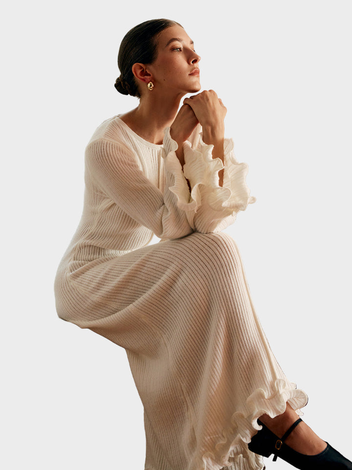 Adela - Pletena haljina s volanima i vezicom