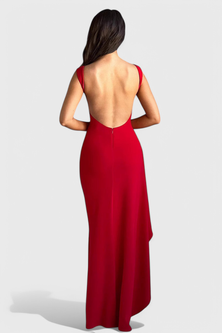 Ivana Haljina od Satena s Otvorenim Leđima i Velikim Razrezom