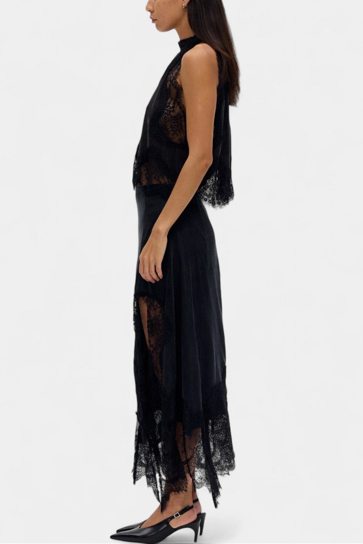 Nada Midi Suknja s Čipkastim Detaljima i Asimetričnom Porubom